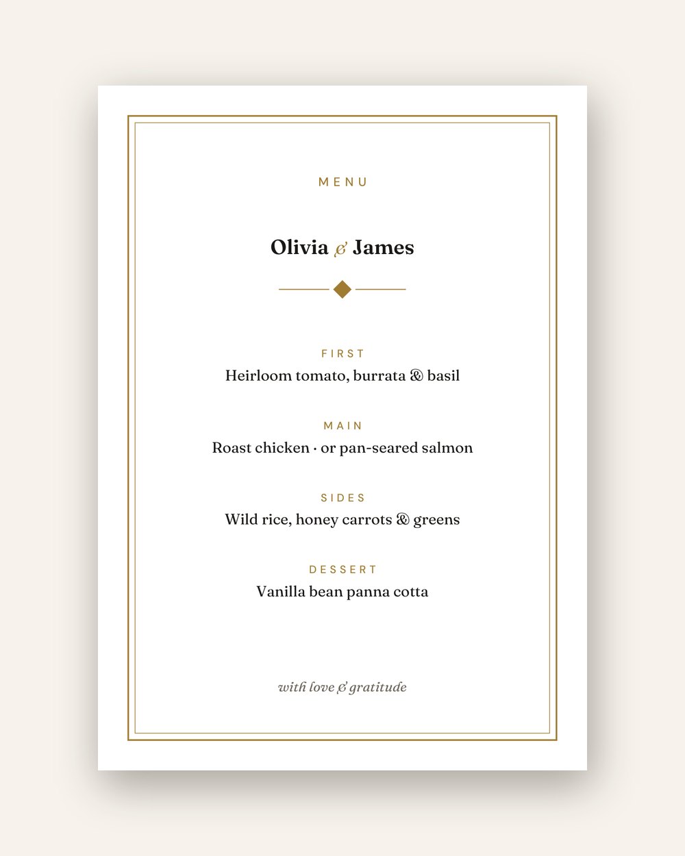 Day-of printables — wedding menu card